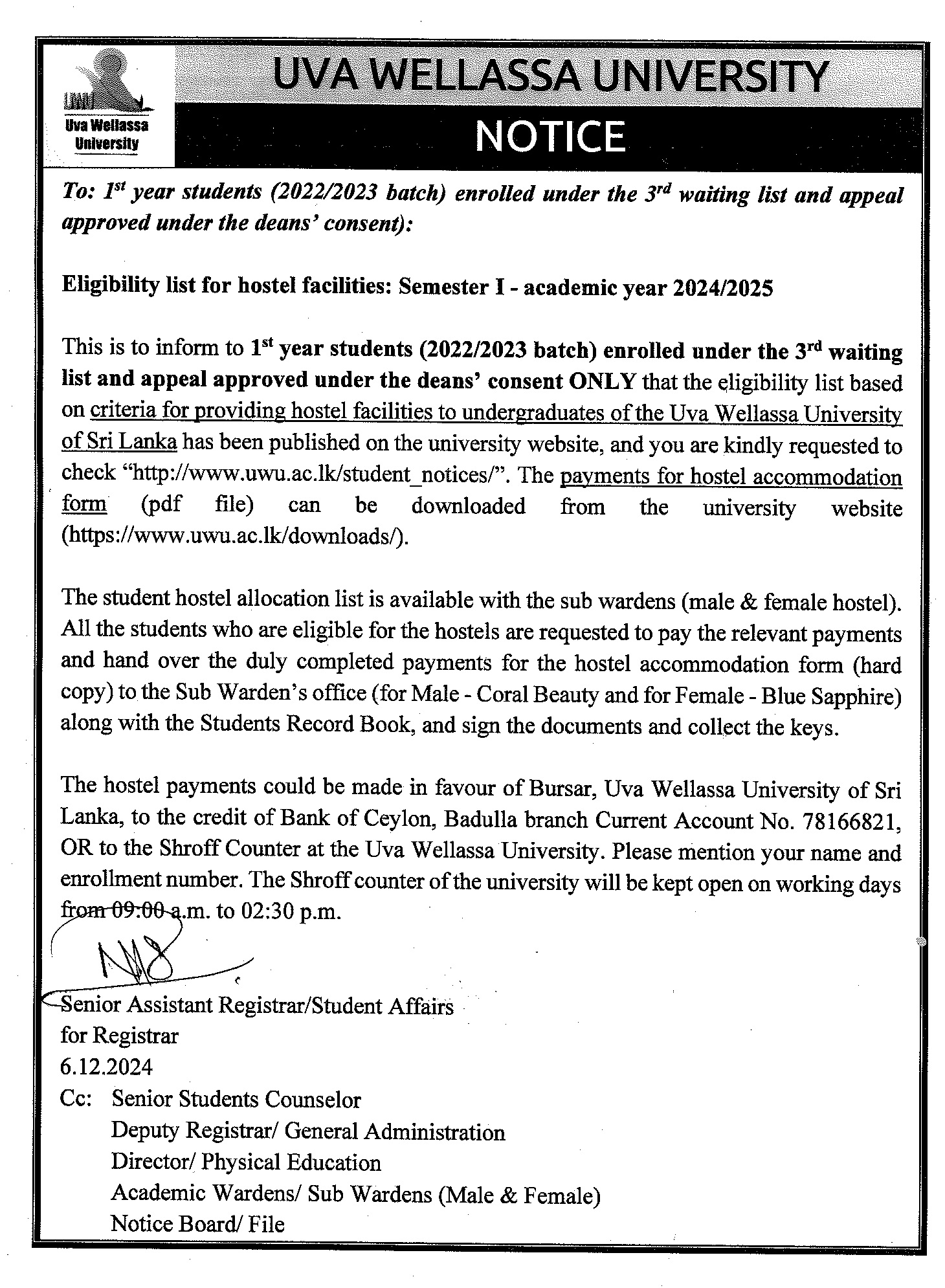 Hostel Notice